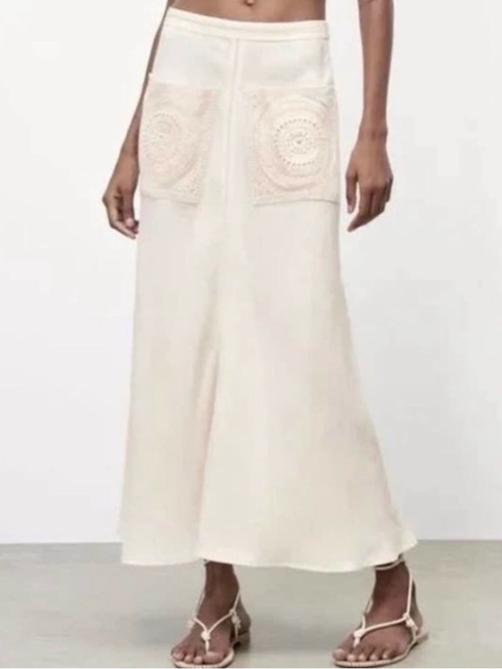 Zara linen blend lace pocket skirt